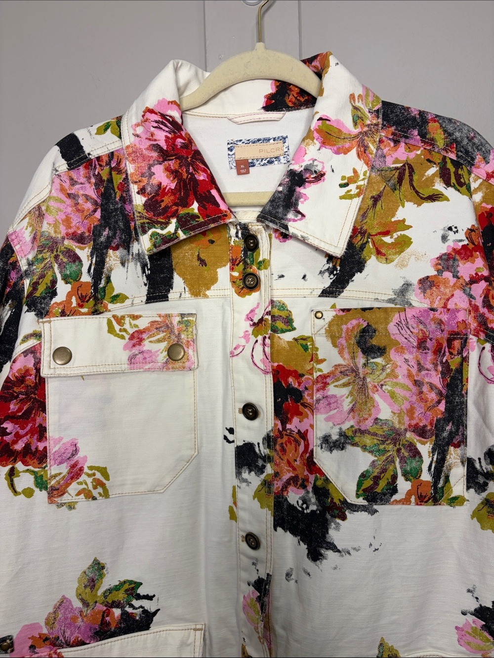 Anthropologie Pilcro The Wanderer Floral Utility Jacket White Multi Size XL - Picture 5 of 14